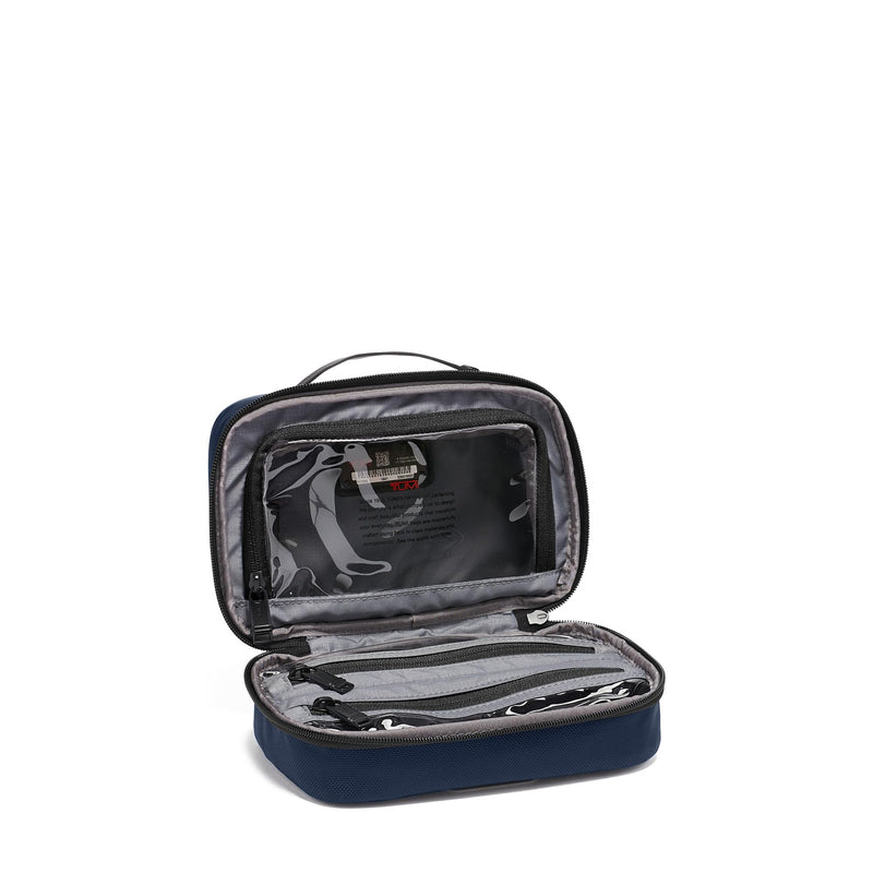TUMI - Alpha Split Travel Kit - Compact Toiletry Bag for Men & Women - Features Removable Leather Handle & 3 Zip Pockets - Navy