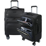 KROSER Softside Expandable Carry On Luggage with Front Business Pockets，20 Inch Suitcases with Spinner Wheels & Built-in TSA Lock, Durable Suitcase Rolling Luggage with USB Port, Black