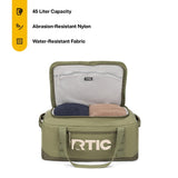 RTIC Road Trip Duffle Bag for Men and Women, Traveling Tote for Camp, Travel, Gym, Weekender, Camping, Overnight, Carry On, Sports, Spacious, Water Resistant, Medium, Olive & Beach