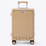 Nobl Travel Carry On Luggage, Noble Zipperless Aluminum Frame PC Hard Shell Suitcase, 22.5"x15"x9.5" Airline Approved, 360° Spinner Wheels, TSA Locks, USB Charging Port, Cup & Phone Holder - Caramel