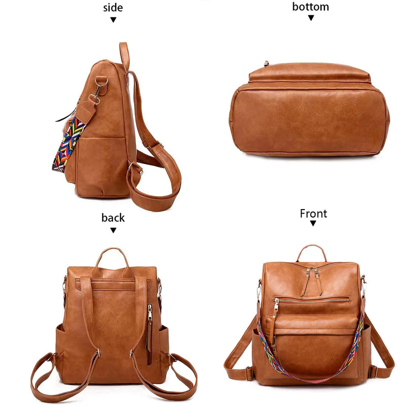 HGWSSY Women's Fashion Backpack Purse for Women Leather Multipurpose Design Ladies Shoulder Bag Travel bag Satchel Handbags Brown