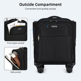 HanTrip 16 Inch Underseat Carry On Luggage with Wheels Softside Small Suitcases Personal Item Bag with Pocket Travel Luggage for Men Women Business Overnight Bag(Black)