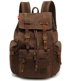 HuaChen Vintage Canvas Travel Backpack with Leather Trim, Laptop Padded Sleeve, Hidden Back Security Pocket, Fits 15-Inch, M32 Coffee Large