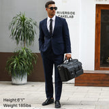 TIDING Genuine Leather Briefcase For Men 17.3 Inch Laptop Case Multi Pockets Business Travel Shoulder Messenger Bag_Black