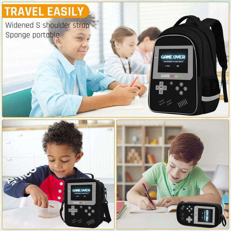 TILYTADLY School Backpack for Boys - 3pcs Gamer Boys Backpack with Lunch Box Set for Kids Children Teens Elementary Middle School - Students Bag Ages 6-18,17″ Video Game Bookbag Travel Back Pack