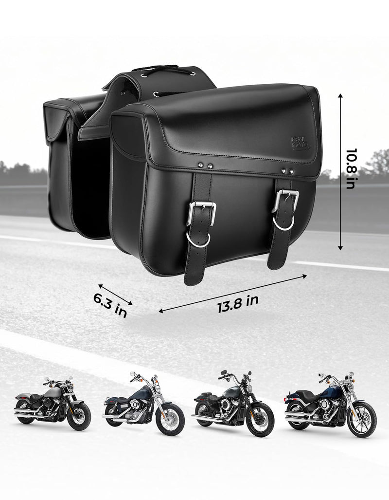 KEMIMOTO Motorcycle Saddlebags, 30L Large Capacity Saddle Bags Motorcycles, PU Leather Motorcycle Luggage Bag for Sportster Softail Dyna V-star Shadow, Universal Motorcycle Accessories, Black