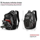 Swissdigital Design Laptop Backpack with USB Charging Port, Travel Backpack Fits 15.6 inches Computer, 31L College School Backpack for Men, Black/Grey | SD803-02