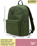 Reebok Element Backpack - Multipurpose Lightweight Carry On Everyday Bag for School Gym and Travel Backpack for Men & Women, Element Green