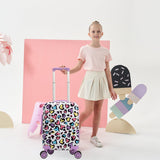 Inprof Kids Luggage with Spinner Wheels 5 Piece Carry on Suitcases for Girls Backpack with Lunch Box Pencil Case 16" Toddler Suitcase Set Airline Approved (Bainbow Leopard)