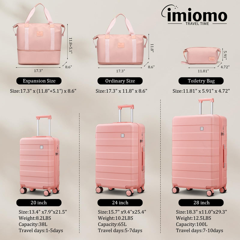 imiomo Hard Shell Luggage Sets 5 Piece for Women, Lightweight Hardside Rolling Suitcase Set with Spinner Wheels and TSA Lock, Pink
