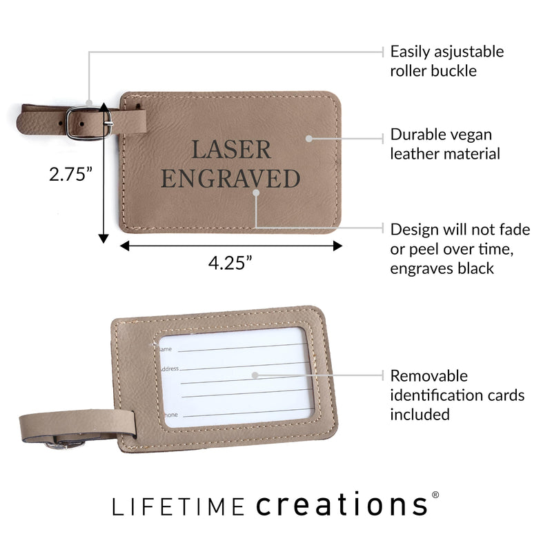 Lifetime Creations Pair (2) Personalized LSU Tigers Luggage Tags (Light Brown) - Officially Licensed, Vegan Leather Gift for Graduation, Father's Day, Football Fan