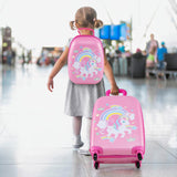 Goplus 2PC Kids Luggage, 12" & 16" Kids Carry On Luggage Set with 4 Spinner Wheels, Lightweight Rolling Spinner Suitcase for Children Toddlers Boys and Girls Travel (Rose Unicorn)