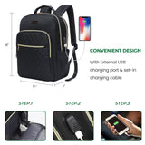 Modoker Eco-Friendly 15.6 Inch Laptop Backpack, Quilted Work Backpack for Women Bookbag Teacher Backpack with USB Charging Port, Travel Backpack Purse for Women Nurse, Black