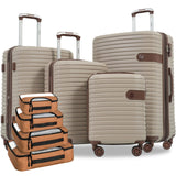 Merax Hardshell Luggage Sets 4 piece Lightweight Durable Suitcases With Wheels TSA Lock Expandable (only 24”/28”) ABS Large Travel Luggage Set (Khaki)