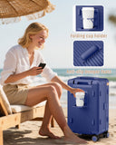 Joyway 22 Inch Carry on Luggage with Cup Holder, Hard Shell Carry-on Suitcases with Shock Absorbing Spinner Wheels, Lightweight Luggage with TSA Lock for Women Men, Blue