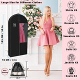 Stykontin Garment Bags for Hanging Clothes and Travel with 4" Gusseted, Suit Cover for Clothes,Coats,Suit,Jackets,Dress,Shirts,Skirt. (Black-50"-Double zipper-Thickened 80G Non-woven Fabric)