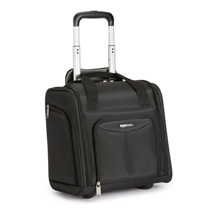 Amazon Basics Underseat Carry-On Luggage with Wheels and Handle, 14" Rolling Travel Bag, Fits Under the Seat, Black