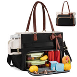 LOVEVOOK Lunch Bag, Tote Bag for Women with Insulated Lunch Compartment, Laptop Bag with Large Capacity & Cup Holder, Work Tote for Teacher, Nurse, Travel, College, Daily, Black-Beige-Brown, 15.6 Inch