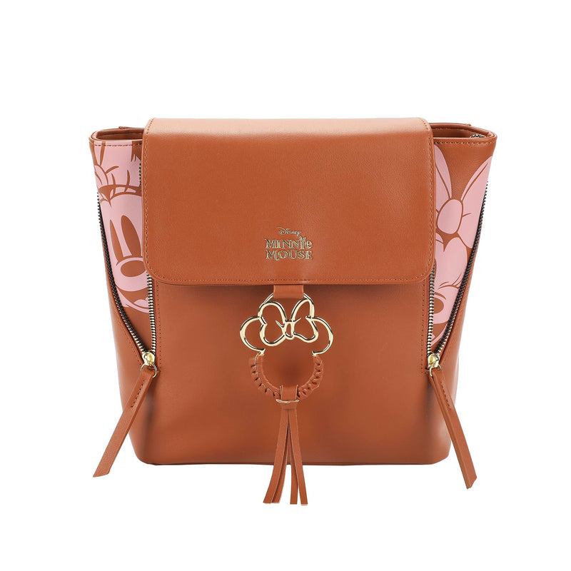 Disney Minnie Mouse Classic Faux Leather Mini Backpack with Bow Accent and Polka Dot Lining