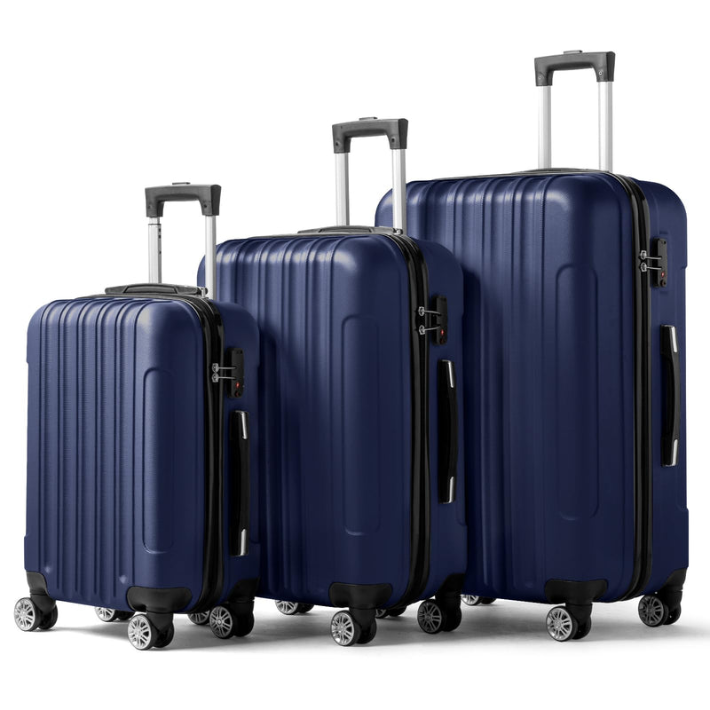 Karl home Luggage Set of 3 Hardside Carry on Suitcase Sets with Spinner Wheels & TSA lock, Portable Lightweight ABS Luggages for Travel, Business - Navy Blue (20/24/28)