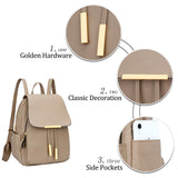 KKXIU Women’s Stylish Leather Backpack Purse – Lightweight Travel Backpack with Multiple Pockets, Lychee Grain PU Leather, Gold Hardware (A-Khaki, 10x12x4.5 Inches)