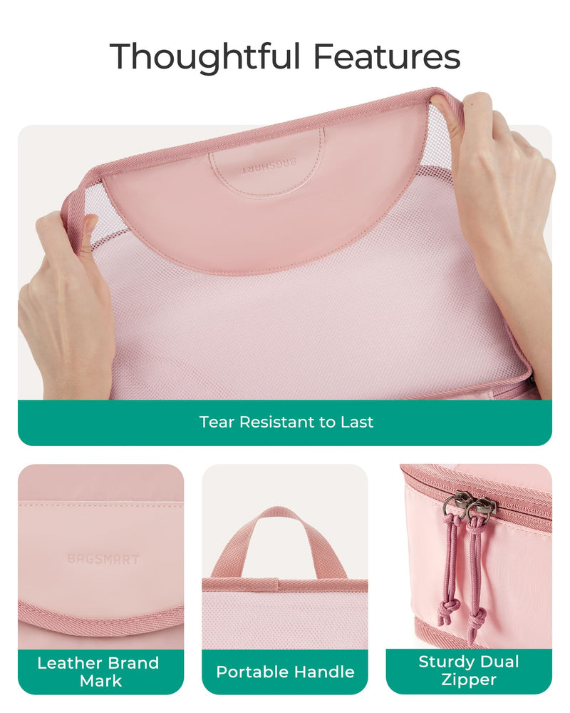 BAGSMART Garment Folder Packing Cubes for Travel, 4 Set Lightweight Travel Cubes for Wrinkle Free, Durable Suitcase Organizers Bag Set for Travel Essentials Baby Pink