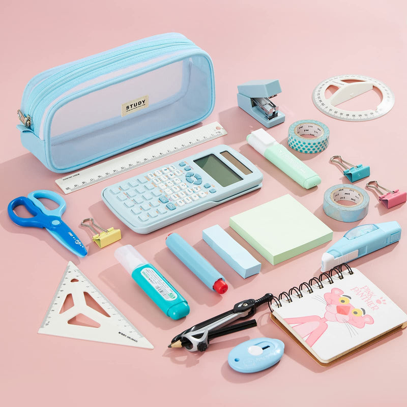 KALIDI Grid Mesh Pencil Case Large Capacity Pencil Case Big Pencil Pouch With Zipper Simple Stationery Bag Aesthetic Pen Bag for School Teen Girl Boy Multi-Purpose bag for office Men Women (Purple)