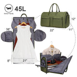 Womens Convertible Garment Bags for Travel, Modoker Waterproof Carry On Garment Bag Garment Duffel Bag - 2 in 1 Hanging Suitcase Suit Travel Luggage Bag, Green