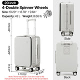 mixi Carry On Luggage with Cup Phone Holder and Charger Hard Shell Suitcases with Spinner Wheels, 20 Inch Smoke White