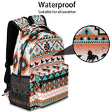 Aztec Backpack for School, Ethnic Western Style Running Horse Laptop Backpack Water Resistant Bookbag for Casual Travel Hiking Camping Outdoor Daypack Shoulder Bag for Teenager Boys Girls Kids