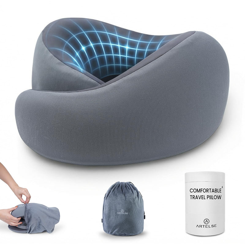 Artelse Neck Travel Pillow - Memory Foam Travel Pillow for Airplane, Washable Comfortable Breathable Cover, 360 Degree Support Ergonomic Design Best for Travel, Flight, Train, Sleeping
