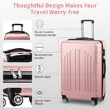 Karl home Luggage Sets 3 Piece, ABS Hardside Suitcase Set with Double Spinner Wheels & TSA Lock for Travel Business, 3-Piece Set (20/24/28), Light Pink