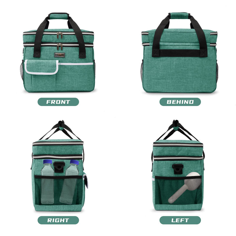 BAGLHER Dog Travel Bag for Supplies - Double-Layer Airline Approved Weekend Pet Travel Organizer Set for Dog and Cat Tote with 2 Pet Food Containers and 2 Collapsible Silicone Bowls Green