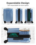BAGSMART Expandable Carry On Luggage 22x14x9 Airline Approved, 1OO% PC Lightweight Hard Shell Suitcase, 20 Inch Travel Luggage with Spinner Wheels, Waterproof Rolling Suitcase,Blue