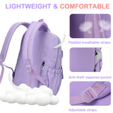 VASCHY Backpack for Girls, Cute School Bag Bookbag for Elementary Middle Schooler Teen Girls/Kids Travel with Clear Pin Pouch Purple