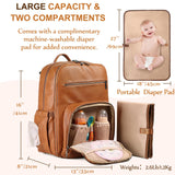 VASCHY Diaper Bag Backpack for Mum Dad, Unisex Large Waterproof Vegan Leather Baby Bag with Changing Pad,Insulated Pockets,Padded Laptop Sleeve for Travel,Brown