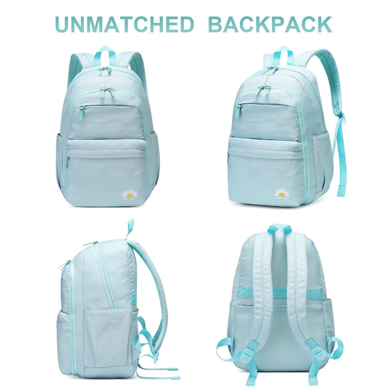Caran·Y 38L Waterproof Kids Backpack with 15.6-Inch Laptop Compartment-Lightweight Large Capacity School Backpack for Boys & Girls Ages 6-18,Travel with Side Water Bottle Pockets(Mint Green)