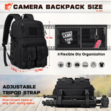 RAINSMORE Camera Bag Backpack for DSLR/SLR/Mirrorless Camera Bags for Photographers 15.6 Inch Waterproof Tactical Photography Case with Rain Cover & Tripod Holder, Black