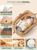 MOMINSIDE Neoprene Diaper Bag Tote, Diaper Bag Backpack pañaleras para bebe,14 Pockets Large Capacity Diaper Bags, Convertible Diaper Tote, Brown