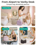 BAGSMART Toiletry Bag for Women with Dual-Padded Handles, Puffy Lightweight Makeup Bag for Makeup Accessories, Brushes Set, Travel-Sized Container, Camel