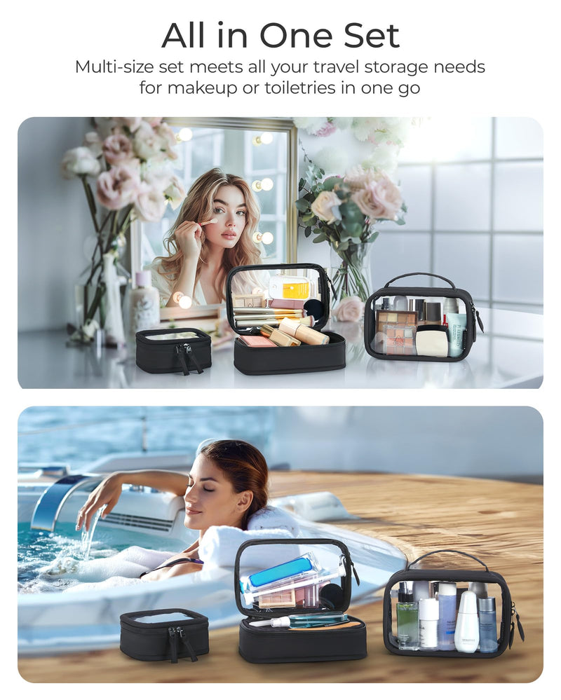 BAGSMART TSA-Approved Toiletry Bag, Large Opening Clear Makeup Bag with Handle, Quart Sized Travel Toiletry Bag, Carry-On Airline Compliant for Men and Women (Black)