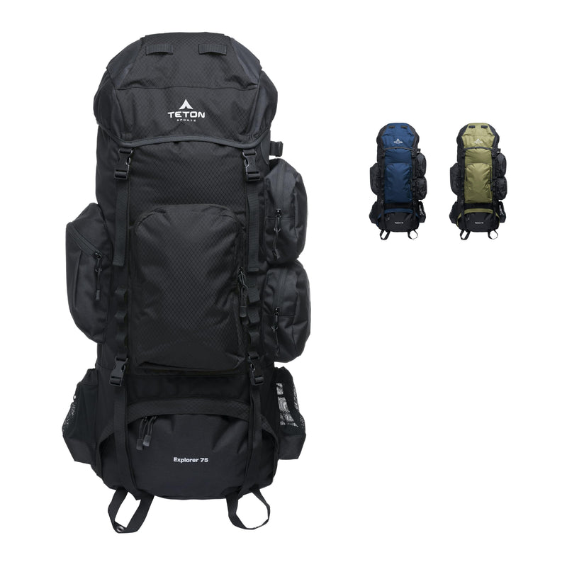 Teton 75L Explorer Internal Frame Backpack for Hiking, Camping, Backpacking, Rain Cover Included