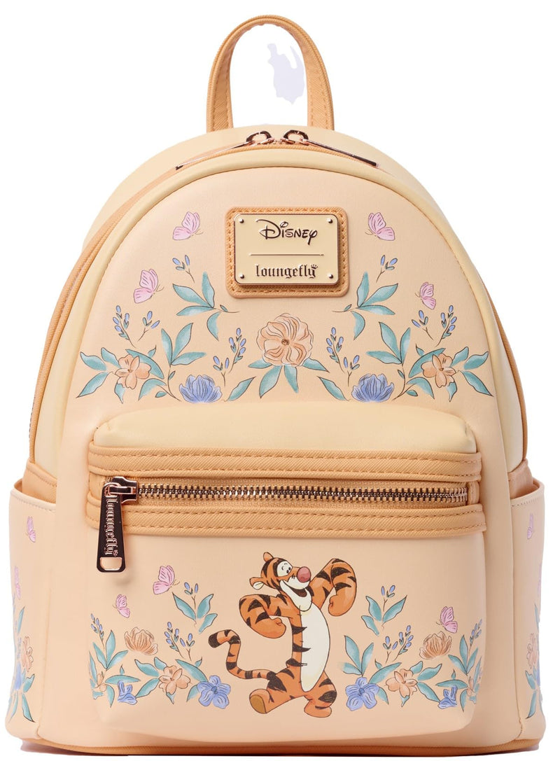 Loungefly Tigger Mini Backpack Handbag Floral Print Double Strap Shoulder Bag (Peach, Tigger)
