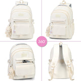 PRLINJSK Girls Backpack for College High Middle School Student, Cute Aesthetic Bookbag for Teens Women with Accessories,Beige