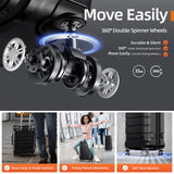 SHOWKOO Luggage Sets Expandable 100% PC Durable Suitcase Double Wheels TSA Lock Black
