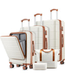 YOETEY 5 Piece Luggage Set Hardside Expandable Suitcase with TSA Lock Spinner Wheels Lightweight Travel Set Includes Tote and Toiletry Bag, (5 Piece Sets, White)