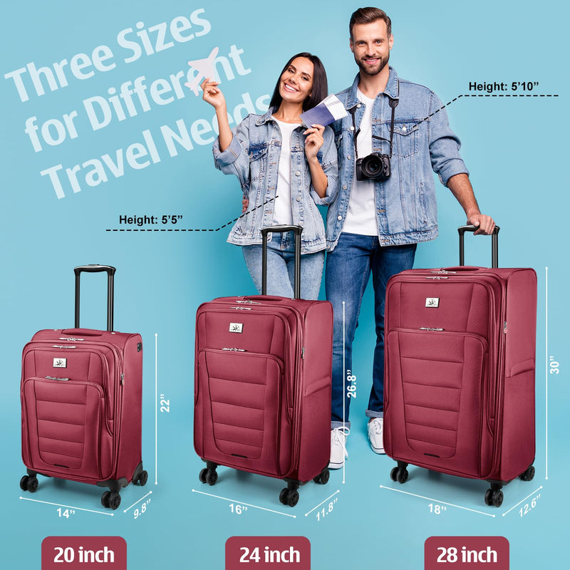 Verdi Softside Expandable 24 Inch Luggage with Spinner Wheels Lightweight Suitcase (Burgundy, Checked-Large 24-Inch)