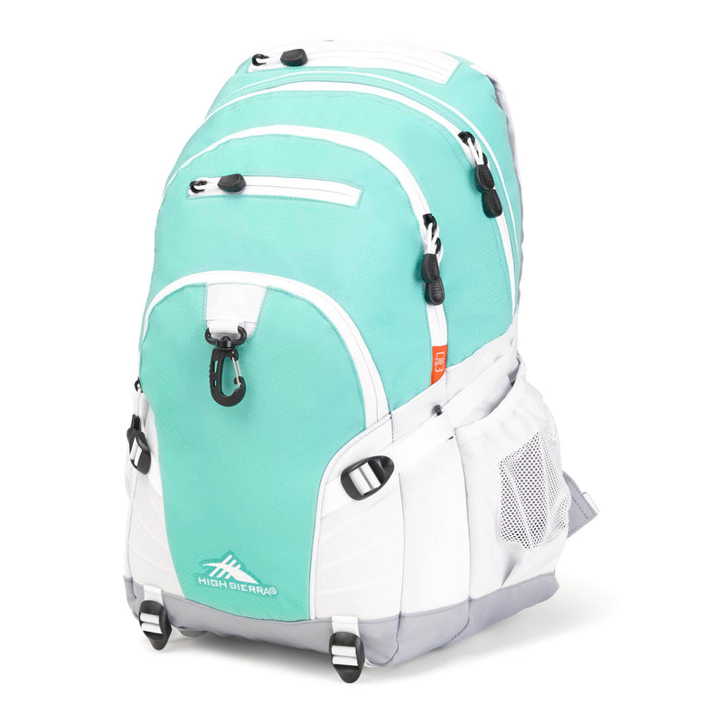 High Sierra Loop Backpack, Travel, or Work Bookbag with tablet sleeve, One Size, Aquamarine/White/Ash