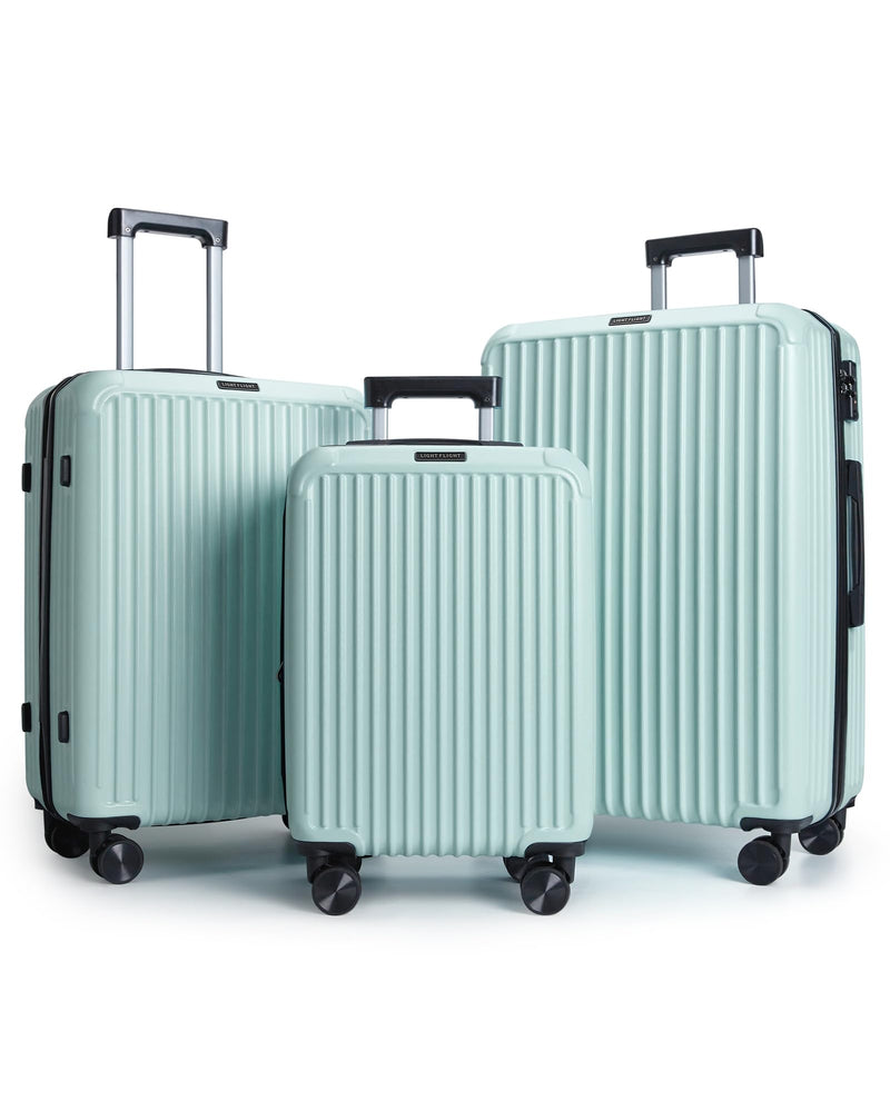 LIGHT FLIGHT Luggage Sets, Durable Hard Shell 3 Piece Set Suitcase with Spinner Wheels, Hardside Lightweight Luggage set with TSA Lock, Large Travel Luggage Set (20" 24" 28"), Horizon Cyan