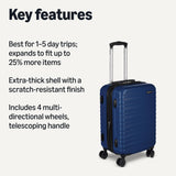 Amazon Basics 21" Hardside Carry-On Luggage with Multi-directional Wheels, Expandable for Up to 25% More Space, Scratch-Resistant Surface, Organized Interior, Navy Blue
